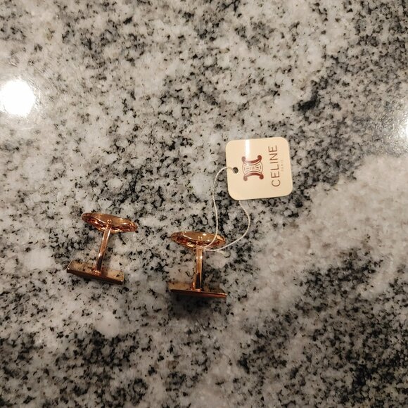CELINE Paris Cufflinks Gold Plated, Arc de Triomphe on back. Made in Japan. - Picture 5 of 16